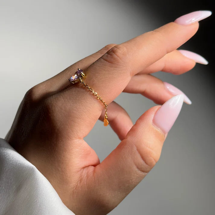 Lavender Chain – Anello Regolabile a Catena con Pietra Lavanda