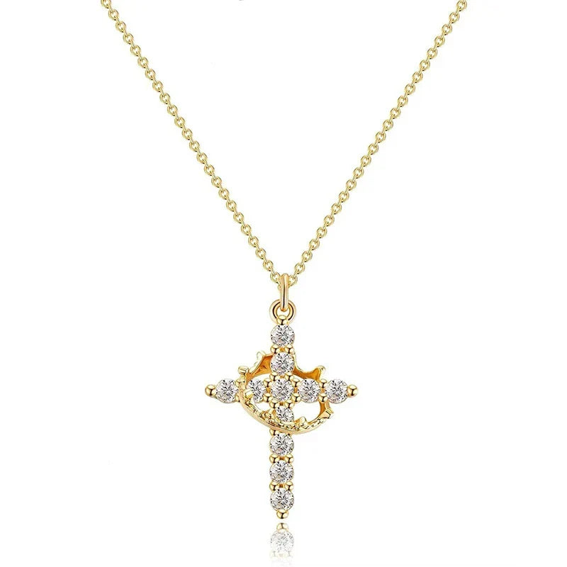 Crown Cross – Collana Croce Rotante con Zirconi
