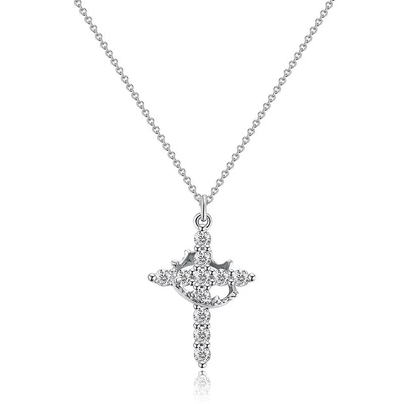 Crown Cross – Collana Croce Rotante con Zirconi